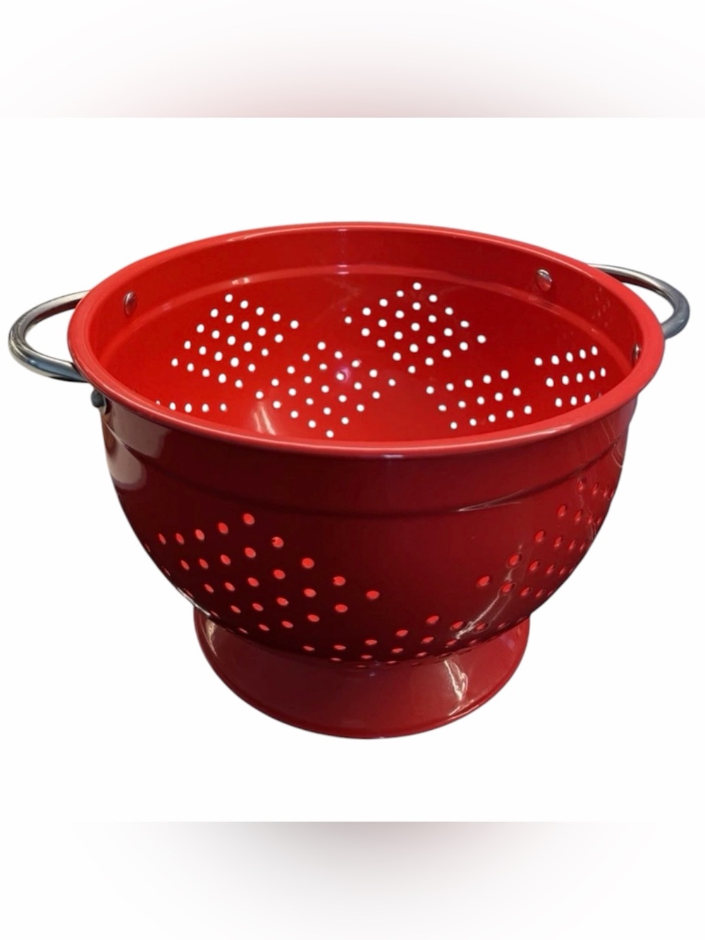 Red Stainless Steel Colander 10” Pasta Strainer Easy Grip Modern Kitchen